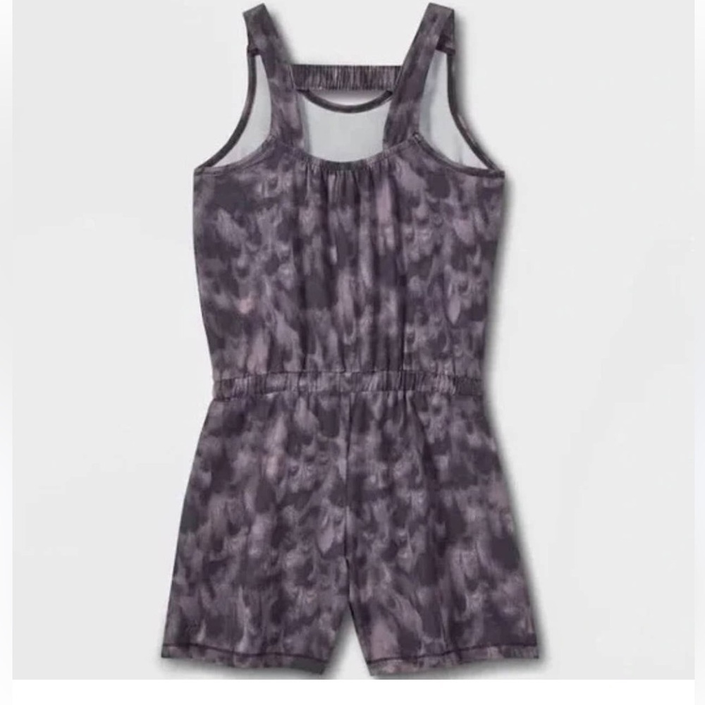 All In Motion Girls Sleeveless Scoop Neck Romper Gray & Purple Wash Tye Dye
